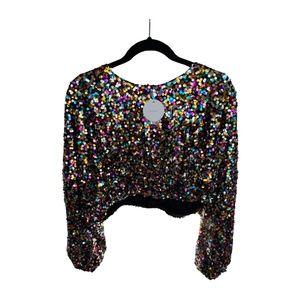 NWT Rainbow Sequin Long Sleeve Crop Top, Size M